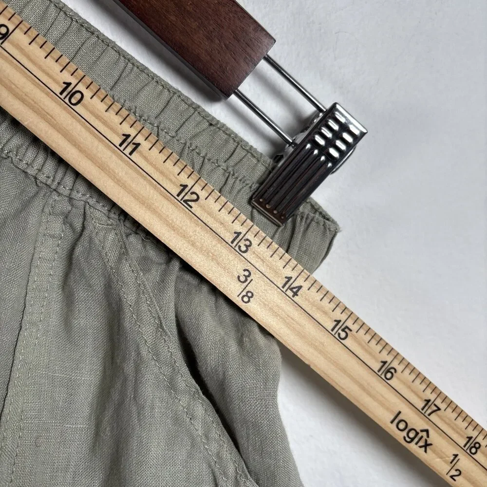 Nicole Miller New York 100% Linen Cargo Jogger Pant Women’s S Sage Green pull on